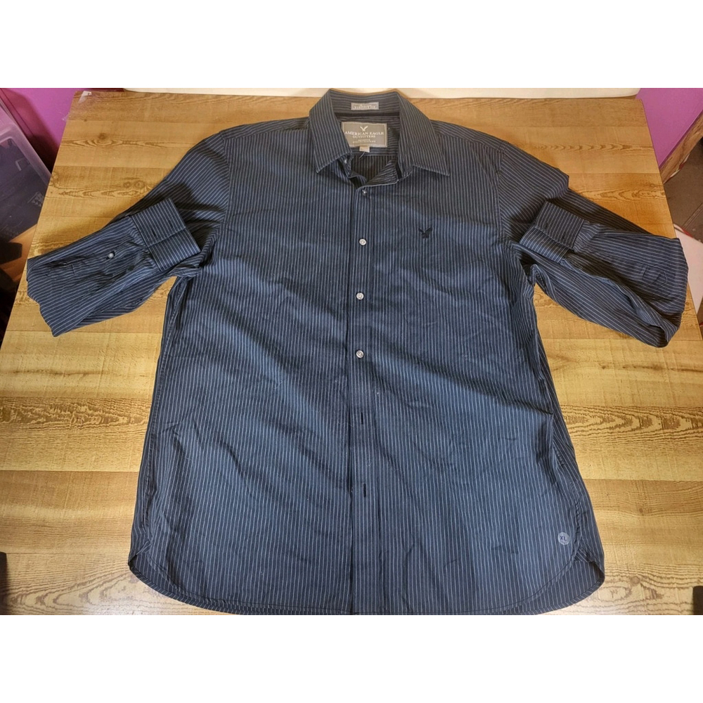American Eagle Outfitters Premium Vintage Fit Long Sleeve Shirt XL Navy Strips